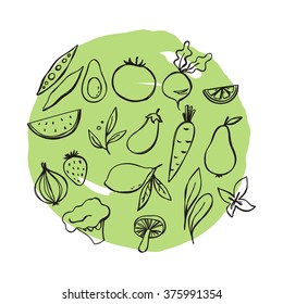 Vegan vegetables vector set