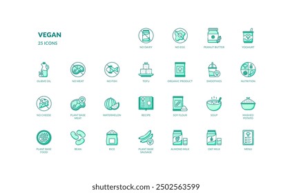 vegan vegetarian food allergy ingredient warning label detailed green filled line icon set