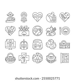 vegan vegetarian food leaf icons set vector. organic label, nature bio, eco green, badge healthy, fresh friendly, plant product vegan vegetarian food leaf black contour illustrations