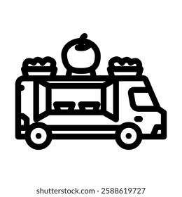 vegan vegetarian food truck line icon vector. vegan vegetarian food truck sign. isolated contour symbol black illustration