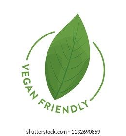 Vegan Vegetarian Friendly Vector Logo Symbol Icon Leaf Text Isolated Illustration Background