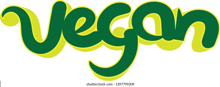 Vegan vegetarian green yellow logo 3d vector inscription