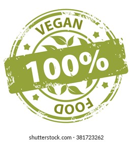 Vegan or Vegetarian healthy Food 100 percent green rubber stamp rubber stamp icon isolated on white background. Vector illustration