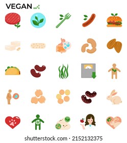 Vegan and vegetarian icon set for food and health study, education, websites, presentations, books.