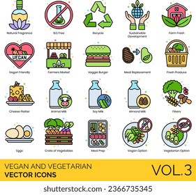 Vegan and Vegetarian Icons including Vegan Friendly, Market, Option, Product, Restaurant, Vegan, Vegetarian Option, Vegetarian Restaurant, Veggie Burger