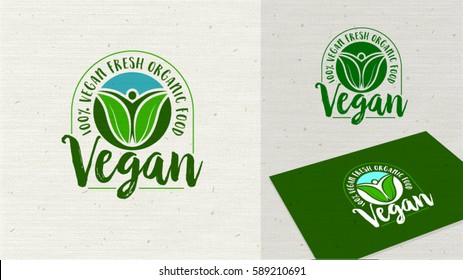 Vegan Vegetarian logo label vector illustration. Healthy food symbol. Vegan icon. Organic food sign. Healthy food icon template easy editable for Your design.