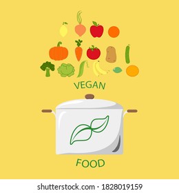 Vegan, vegetarian menu icon vegetable and fruits vector design