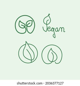 Vegan, vegetarian simple signs-icons set of 4-hand drawb