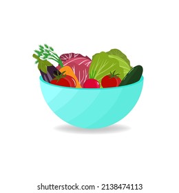 Vegan, vegetarian. Vector illustration. Vegetables on a plate. Healthy food concept.