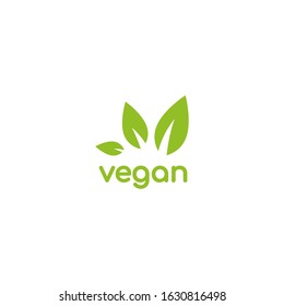 Vegan, veggie product label. Green leaves veggie icon. Healthy, eco, organic, vegetal, raw food logo. Vector flat illustration isolated on white.