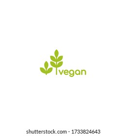 Vegan, veggie product label. Green leaves icon. Healthy, eco, organic, vegetal, raw food logo. Vector flat illustration isolated on white.