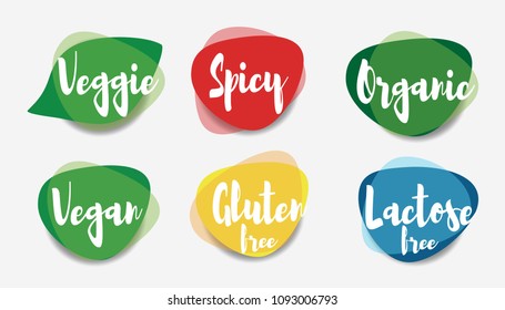 Vegan Veggie Spicy Organic Gluten Free And Lactose Free Icons Vector.