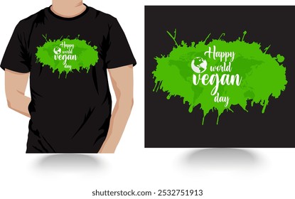 Solo celebre el Día Mundial del Vegano con un vibrante diseño de camiseta. Mapa mundial Vector, pincel.