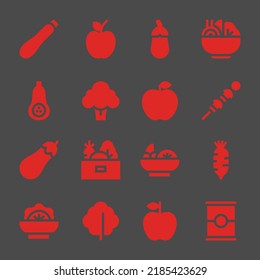 vegan web icons. Courgette and Apple, Salad and Vegetables symbol, vector signs