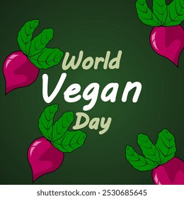 Banner de beterraba do dia mundial vegano, ilustração de arte vetorial.