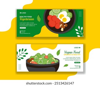 VeganDay Horizontal Banner Flat Cartoon Hand Drawn Templates Background Illustration