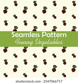 Vegan-Friendly Red Beetroot Seamless Pattern in Simple Flat Style