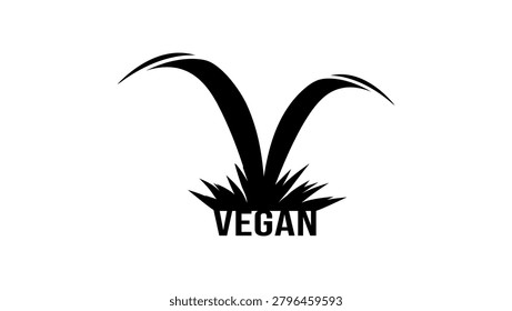 Veganism symbol, black isolated vector silhouette