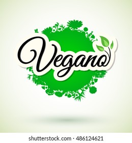 Vegano - Vegan spanish text, Vector icon design, green vegan symbol food with leaves