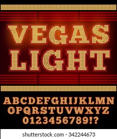 Vegas Casino or Retro Broadway Style Night Font. Gold and Red colored vector alphabet