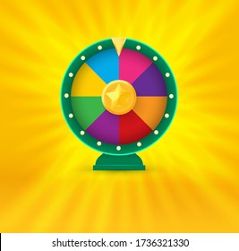 Vegas Casino Round Fortune Wheel Logo. Colorful Gambling Website Logotype. Online Risky Money Stakes. Lucky Chance Roulette Vector Illustration.