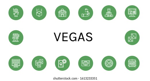 vegas icon set. Collection of Bet, Dice, Casino, Croupier, Online casino, Online gambling, Playing cards, Gambling, Baccarat, Roulette, Slot machine icons