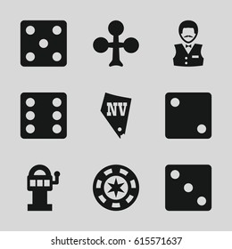 Vegas icons set. set of 9 vegas filled icons such as Clubs, Dice, Casino boy, Vegas, slot machine