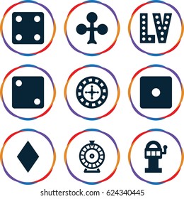 Vegas icons set. set of 9 vegas filled icons such as Clubs, Diamonds, Roulette, Dice, Vegas