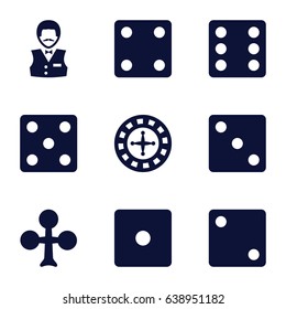 Vegas icons set. set of 9 vegas filled icons such as clubs, roulette, dice