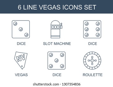 vegas icons. Trendy 6 vegas icons. Contain icons such as Dice, slot machine, Vegas, Roulette. icon for web and mobile.
