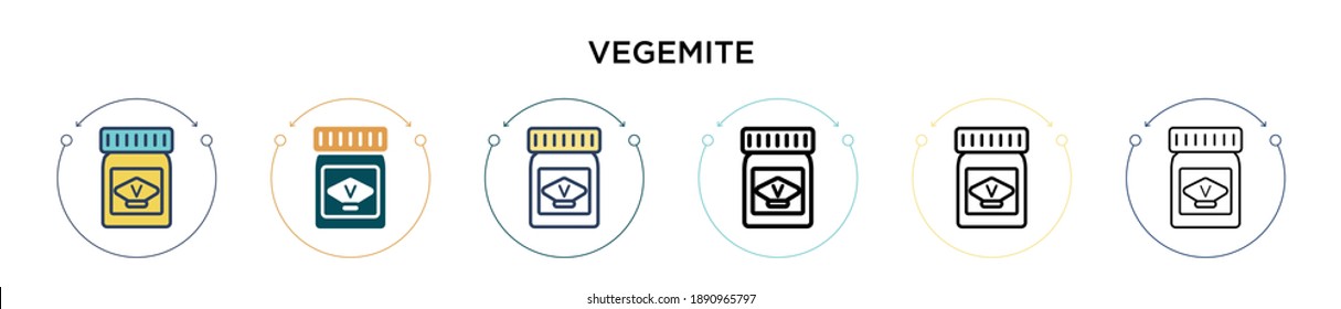 Vegemite icon in filled, thin line, outline and stroke style. Vector illustration of two colored and black vegemite vector icons designs can be used for mobile, ui, web
