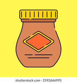 Vegemite Jar Flat design style, brown jar with yellow lid, representing popular Australian spread, ideal for food-related designs, cultural themes, and branding visuals.