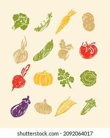 Vegetable abstract illustration. Flat vector. Vegetable icons, drawn style.