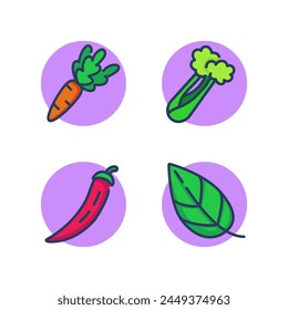 Vegetable allergens line icon set. Carrot, asparagus, pepper, lettuce, leaf, vegetable. Indigestibility, allergies natural organic food concept. Vector illustration for web design and apps