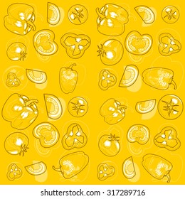 vegetable autumn pattern - tomato and pepper in sketch style, vector illustration