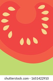 Gemüsesektor. ​ ​ Tomate geschnitten. Sommerdesign für Flyer, Menü, Grußkarte und Werbung.
