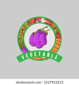 Ilustración gráfica de Vector de logotipo de insignia vegetal sobre fondo