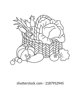 Vegetable Basket Coloring page for Kids KDP Interior, vegetable basket drawing,
getable basket clipart black and white, vegetable coloring pages.