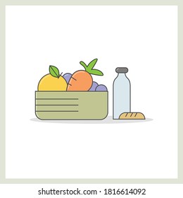 vegetable basket with dairy products  icon fruits, vegetable vector illustration 