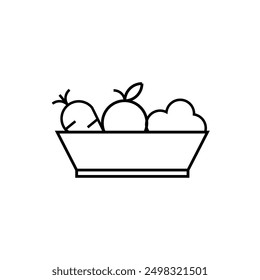 vegetable basket with fruits and veggies outline stroke icon eps