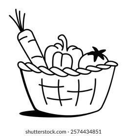 Vegetable basket icon in hand drawn style 

