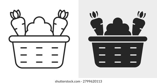 Vegetable Basket Icon represents fresh produce, healthy nutrition, and organic farming.