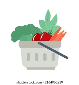 Vegetable basket for planning a healthy meal. Bright colorful vector illustration.