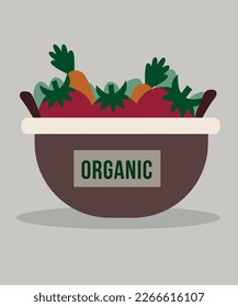 Verduras en una canasta y texto orgánico