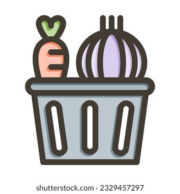 Vegetable Basket Thick Line Filled Colors For Personal And Commercial Use.
