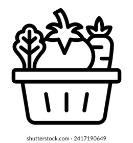 Vegetable Basket Vector Line Icon Design