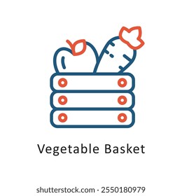 Vegetable Basket Vector Two Color Outline IconIcon. Eps 10 file