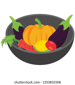 Vegetable basket,flat isometric icon.