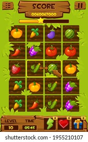 Vegetable beds, Game ui elements, 2d game icons for match 3 game.