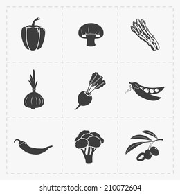 Vegetable Black Icon set on White